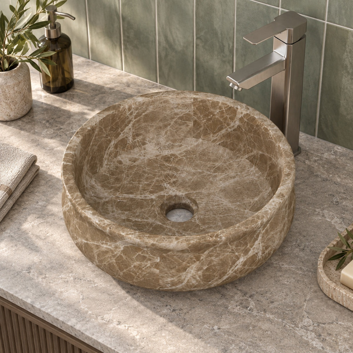 Silafi Maricca Marble Vessel Sink, alternate bathroom lifestyle setting