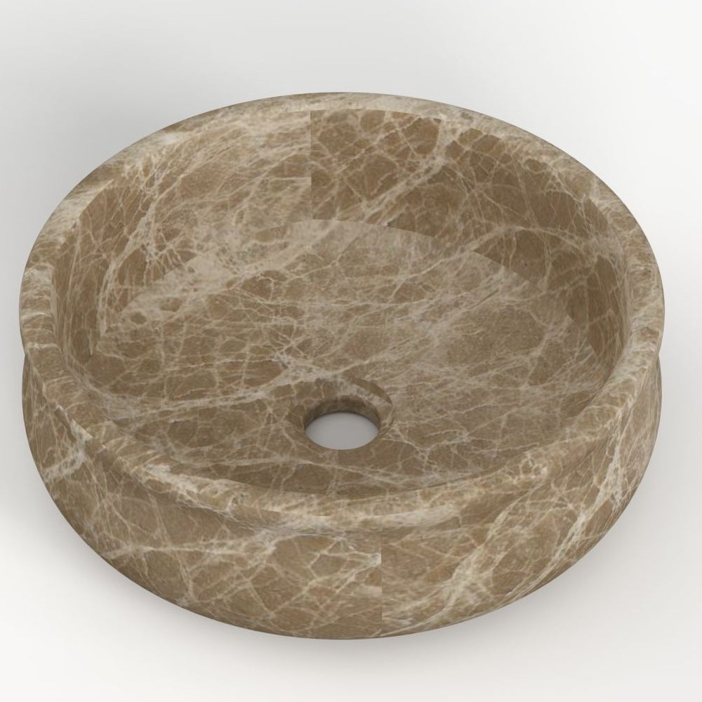 Silafi Maricca Marble Vessel Sink, interior, material and drain area detail