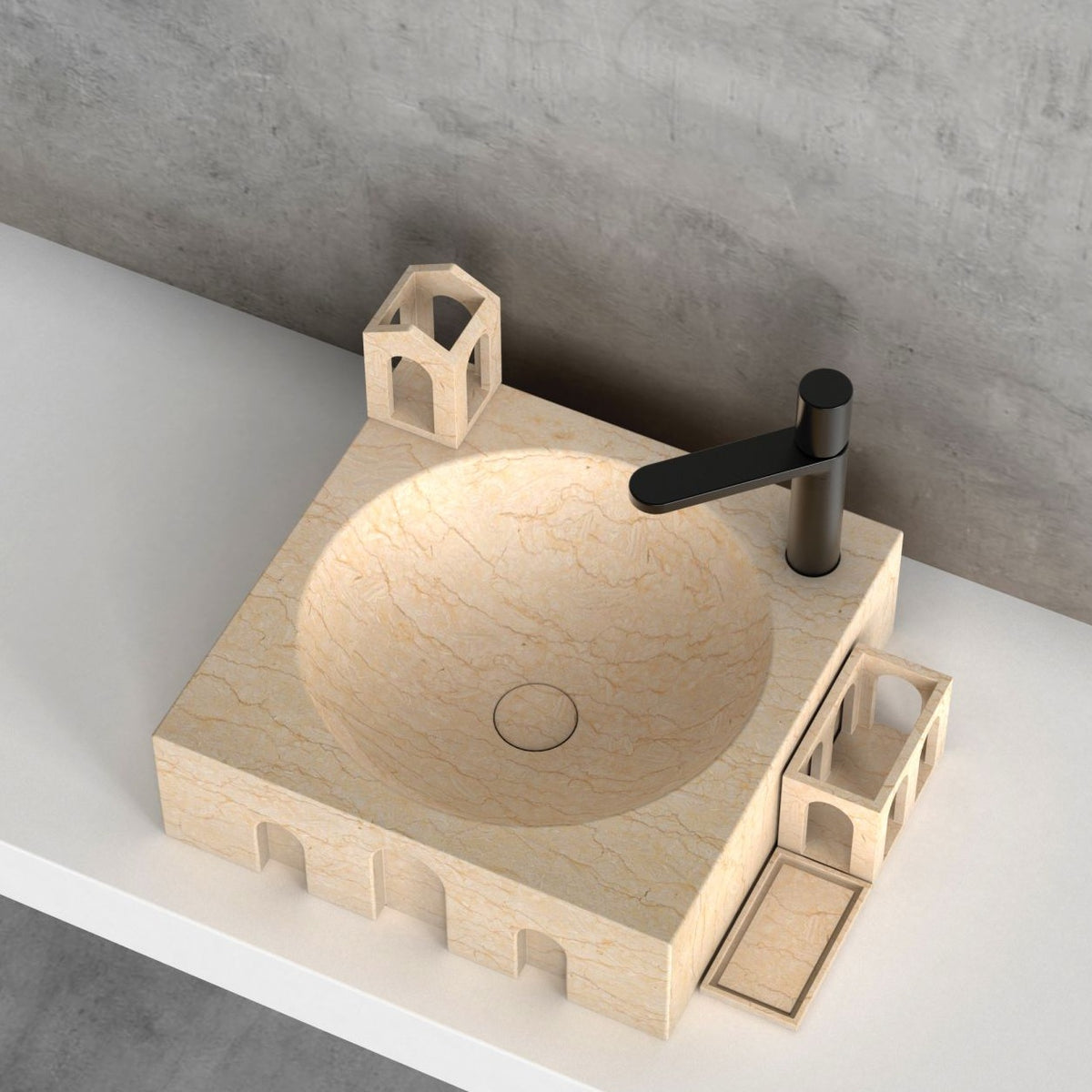 Silvia Crema Marble Vessel Sink, second countertop lifestyle setting