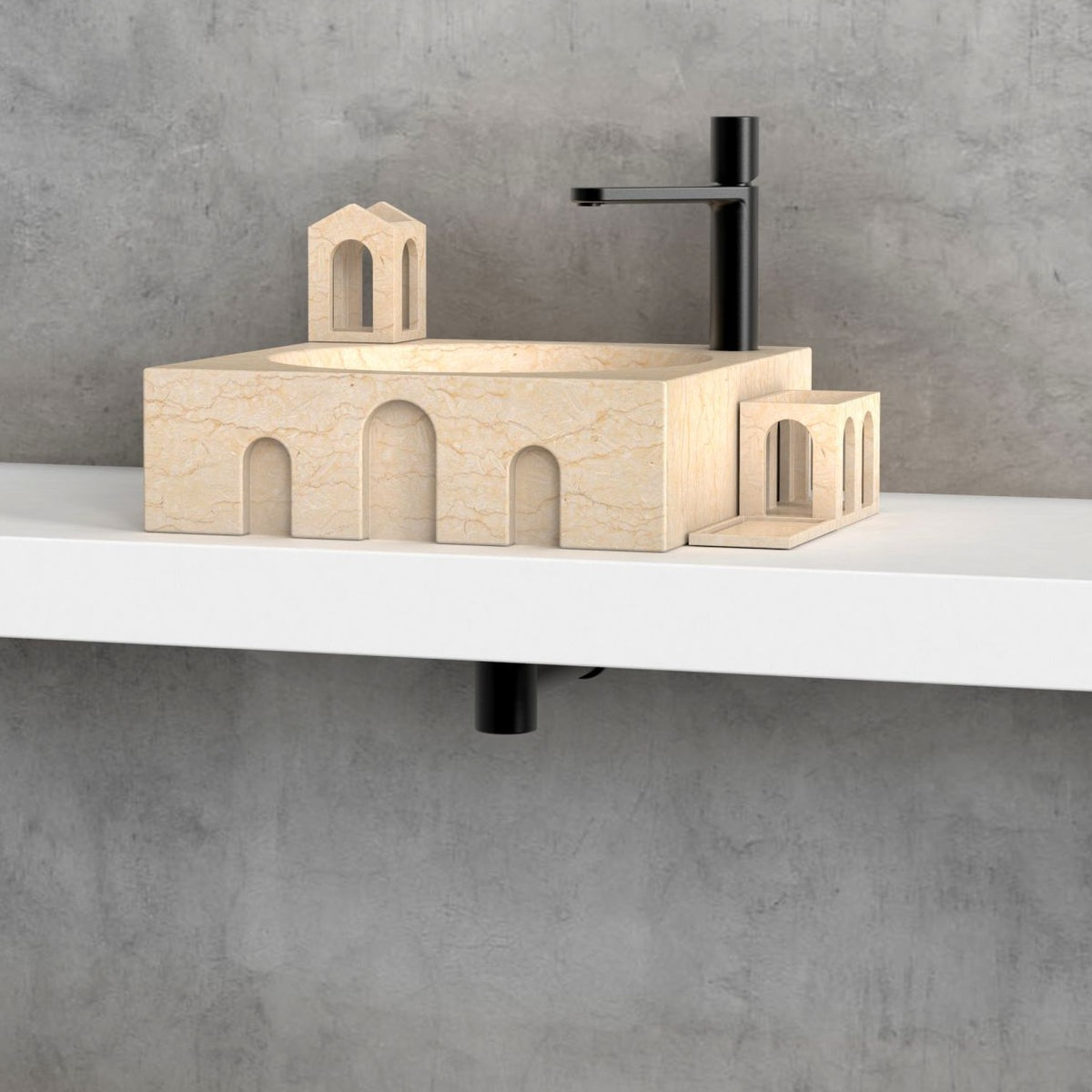 Silvia Crema Marble Vessel Sink, alternate countertop lifestyle angle