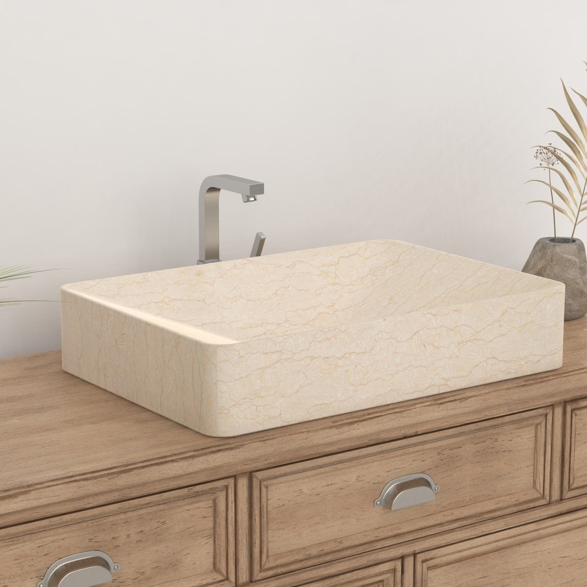 Silwa Crema Marble Vessel Sink, countertop hero lifestyle view