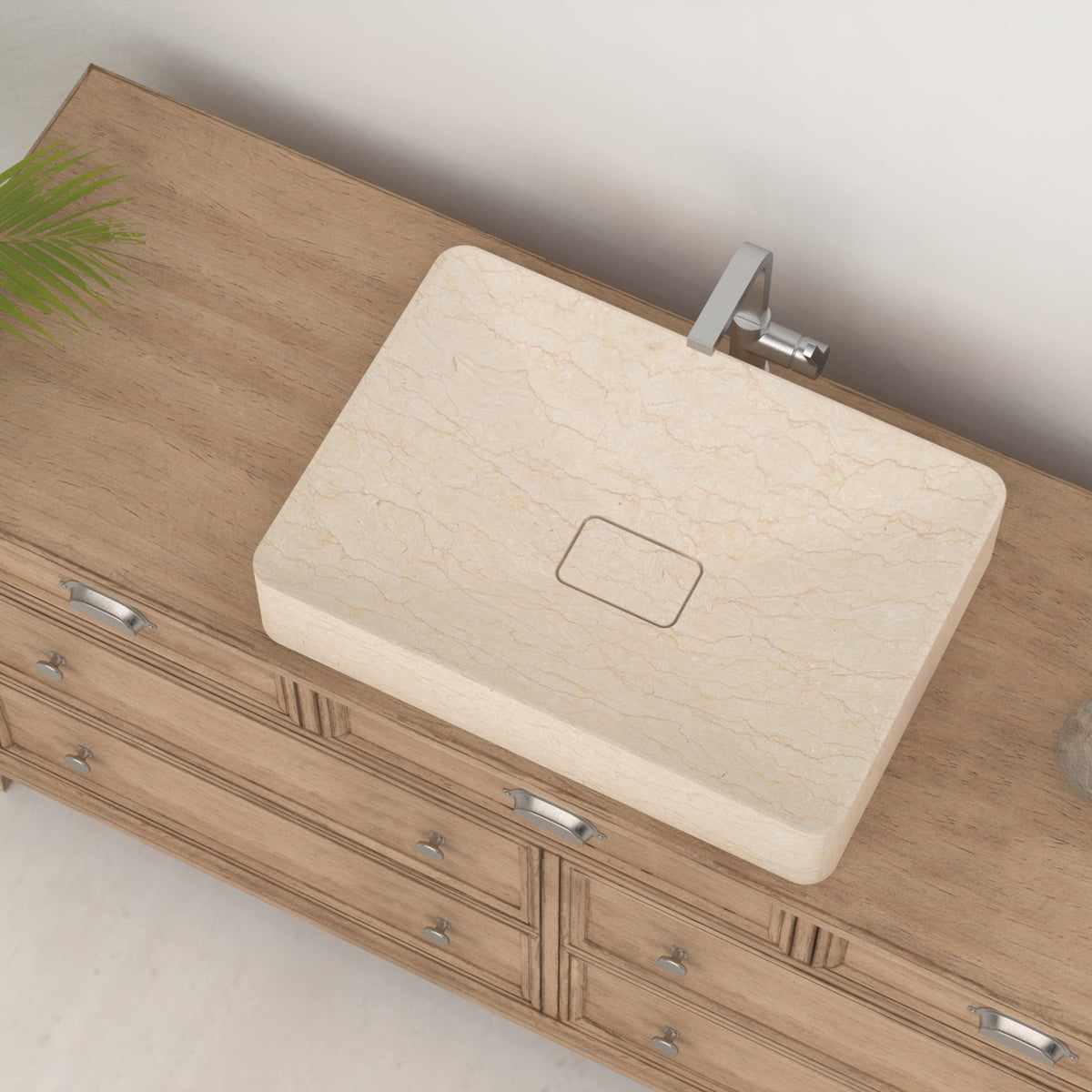 Silwa Crema Marble Vessel Sink, alternate countertop lifestyle angle