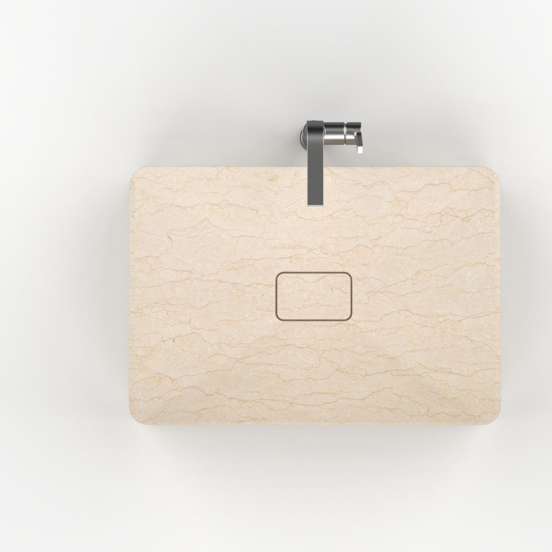 Silwa Crema Marble Vessel Sink, interior, rim and material detail