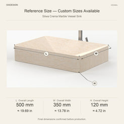 Silwa Crema Marble Vessel Sink reference overall dimensions in millimeters and inches