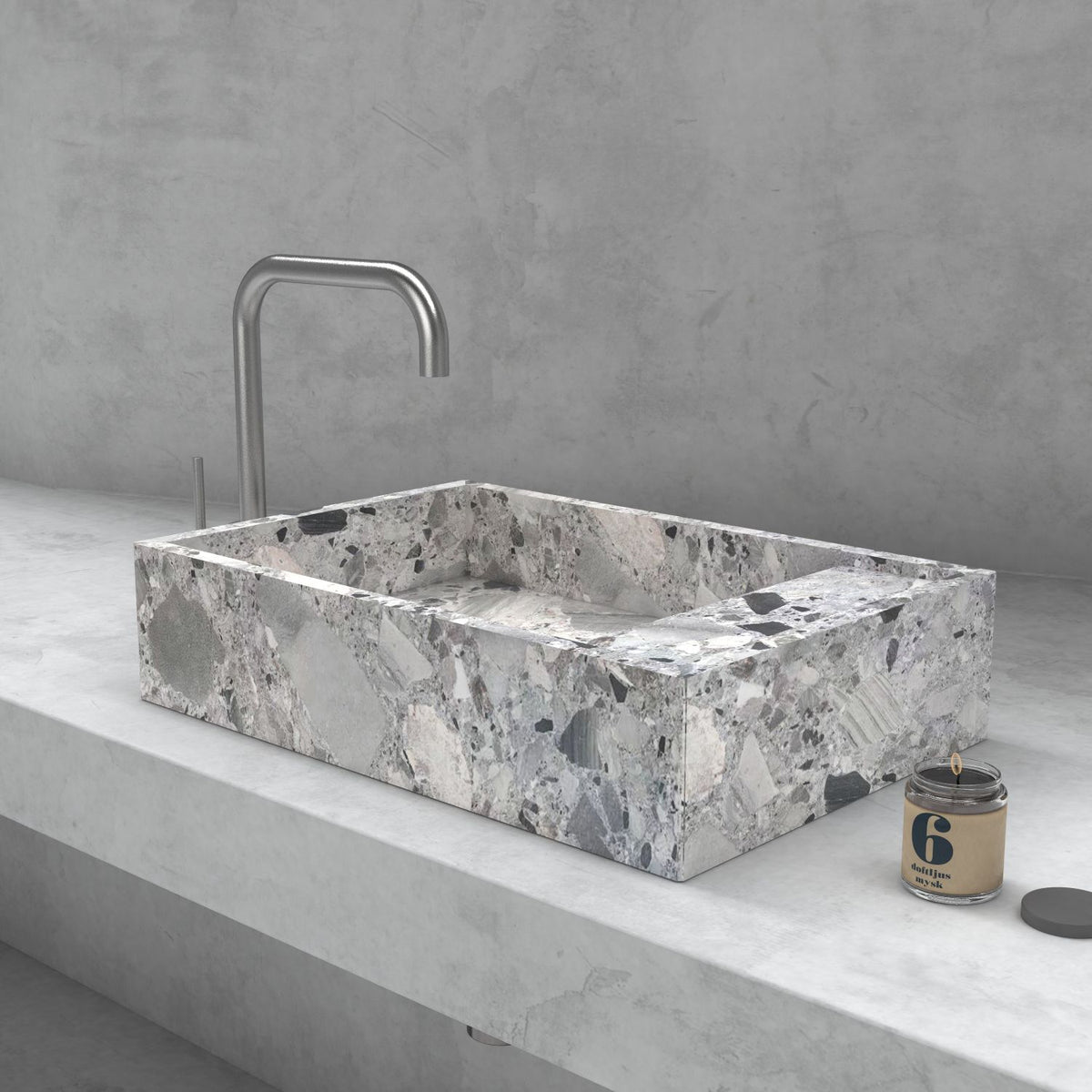 Simona Carnico Marble Vessel Sink, countertop hero lifestyle view
