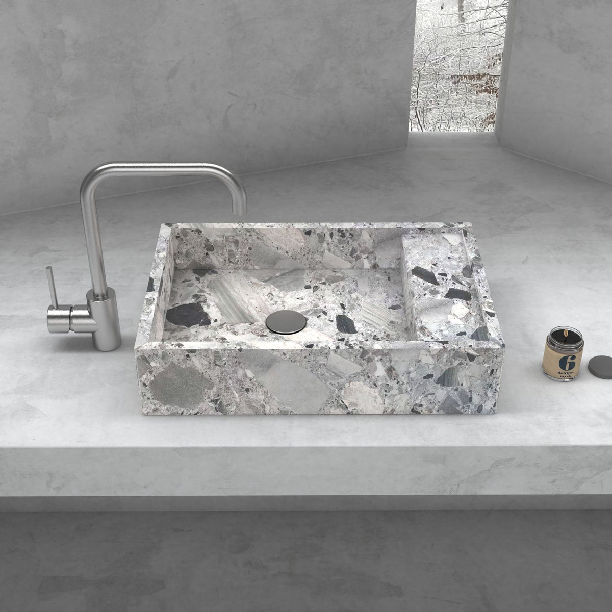 Simona Carnico Marble Vessel Sink, alternate countertop lifestyle angle
