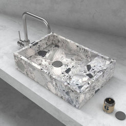 Simona Carnico Marble Vessel Sink, interior, rim and material detail