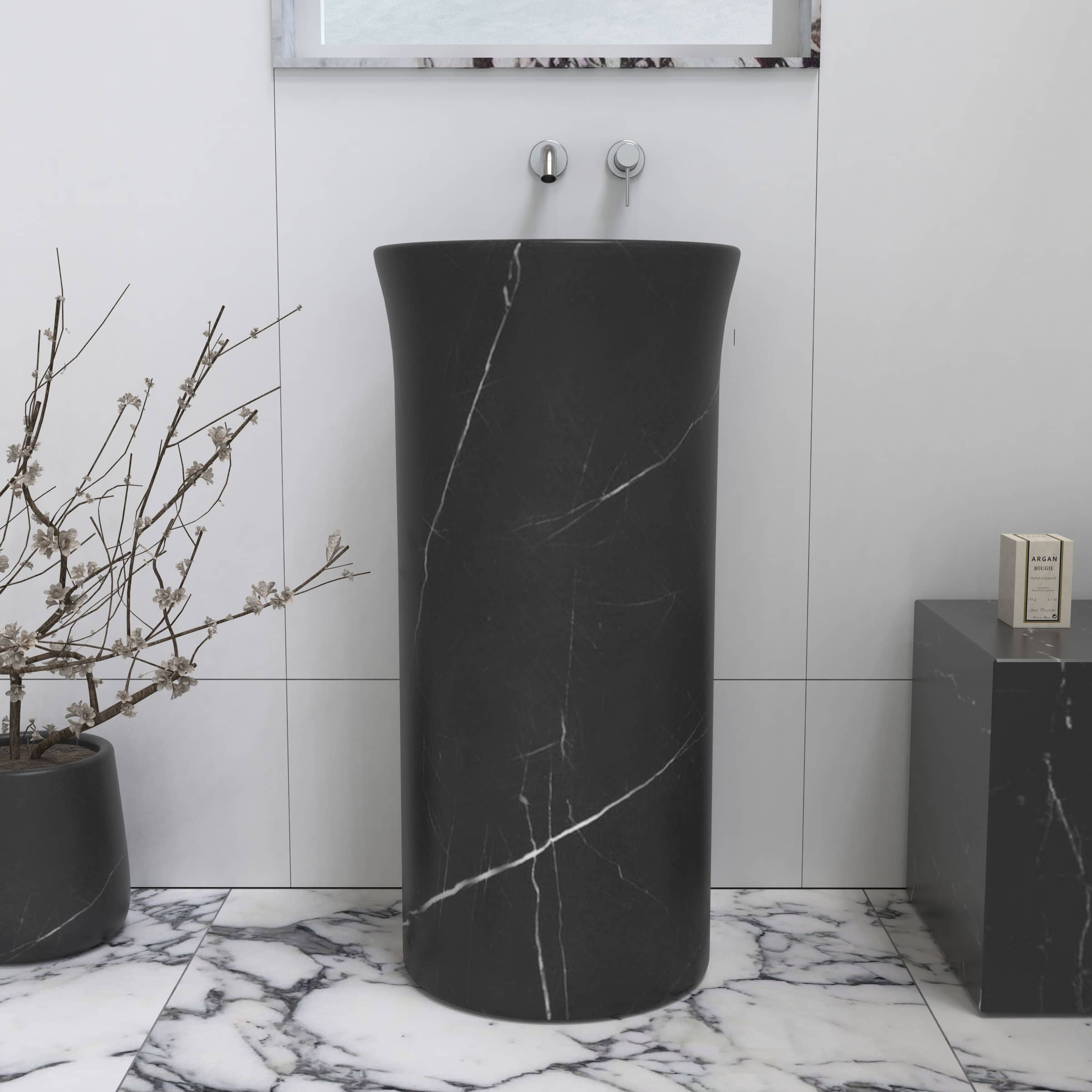 Pamala Portoro Marble Pedestal Sink