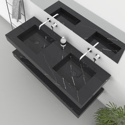 Top view of the Taipa Portoro marble sink showing two recessed basins
