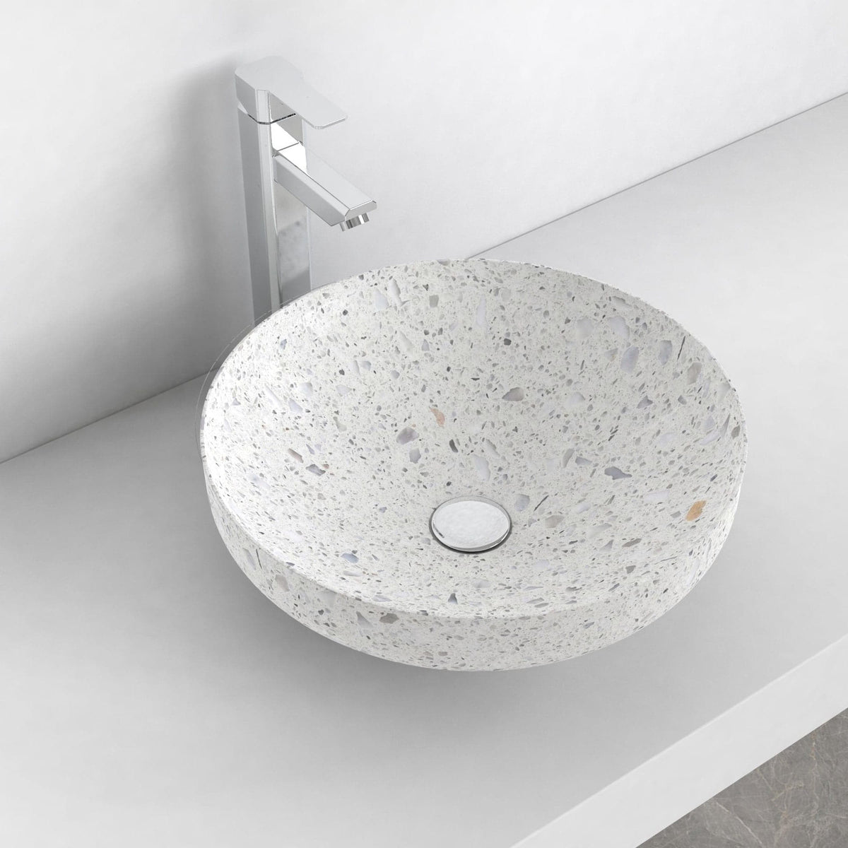Shaela Color Terrazzo Vessel Sink, second countertop view showing the rim and bowl