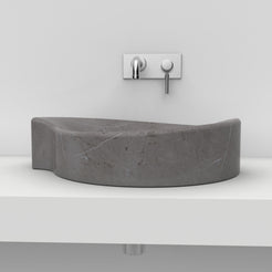 Sommer Perlato Marble Vessel Sink, overall form and side profile