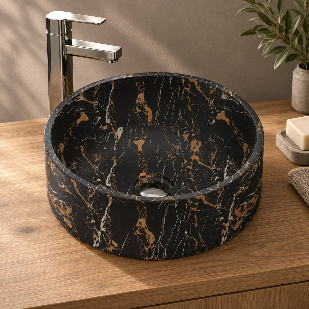 Sonika Galaxy Marble Vessel Sink, second countertop lifestyle setting