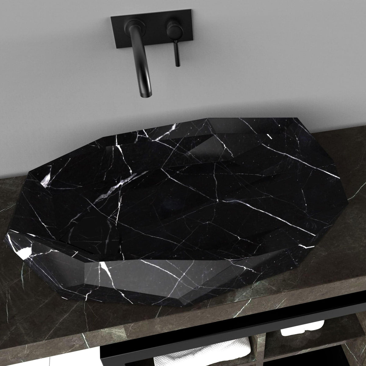 Sreya Portoro Marble Vessel Sink, countertop hero lifestyle view
