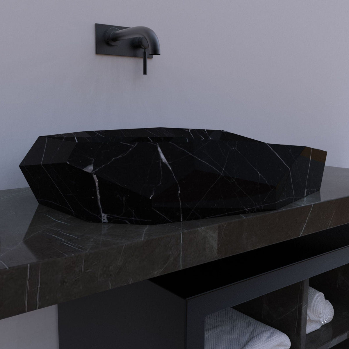 Sreya Portoro Marble Vessel Sink, overall shape and side profile