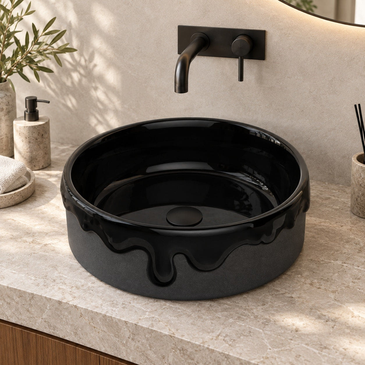 Stacy Neroco Stone Vessel Sink, countertop hero lifestyle view