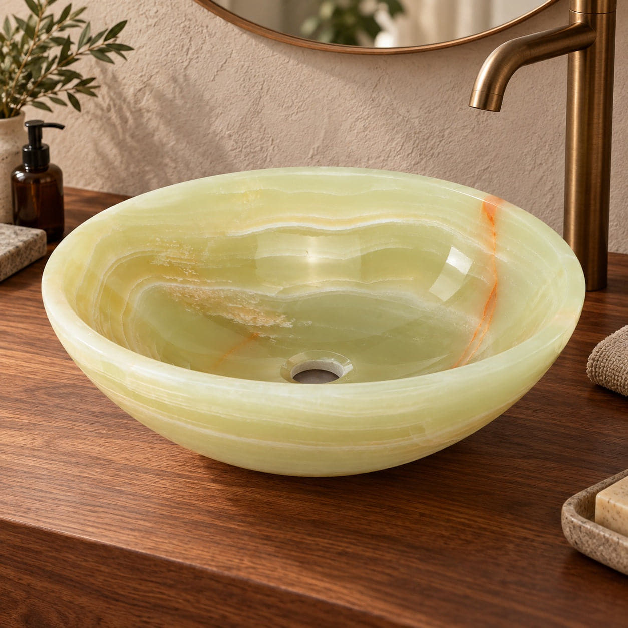 Vinko Green Jade Stone Vessel Sink, second countertop lifestyle setting