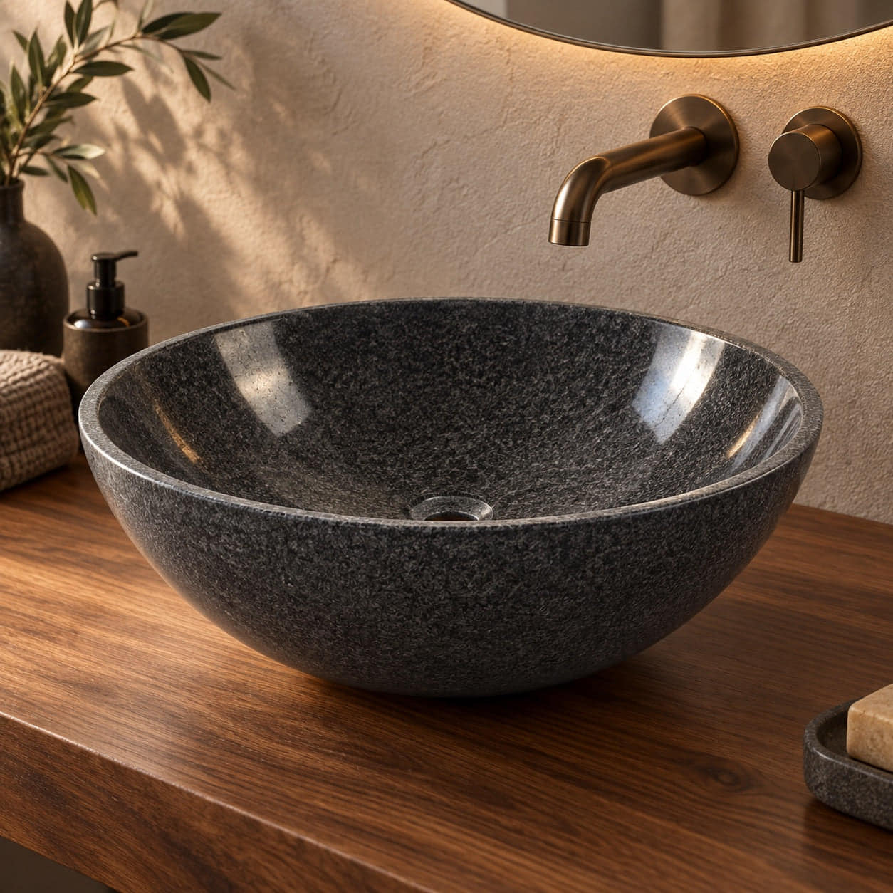 Vinko Dorata G654 Stone Vessel Sink, second countertop lifestyle setting