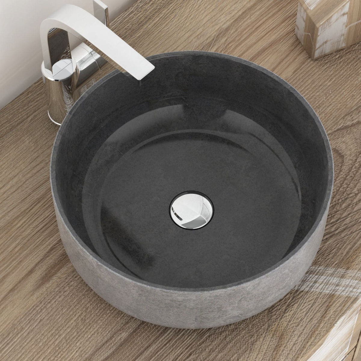 Sorcha Bluestone Vessel Sink, alternate countertop lifestyle angle