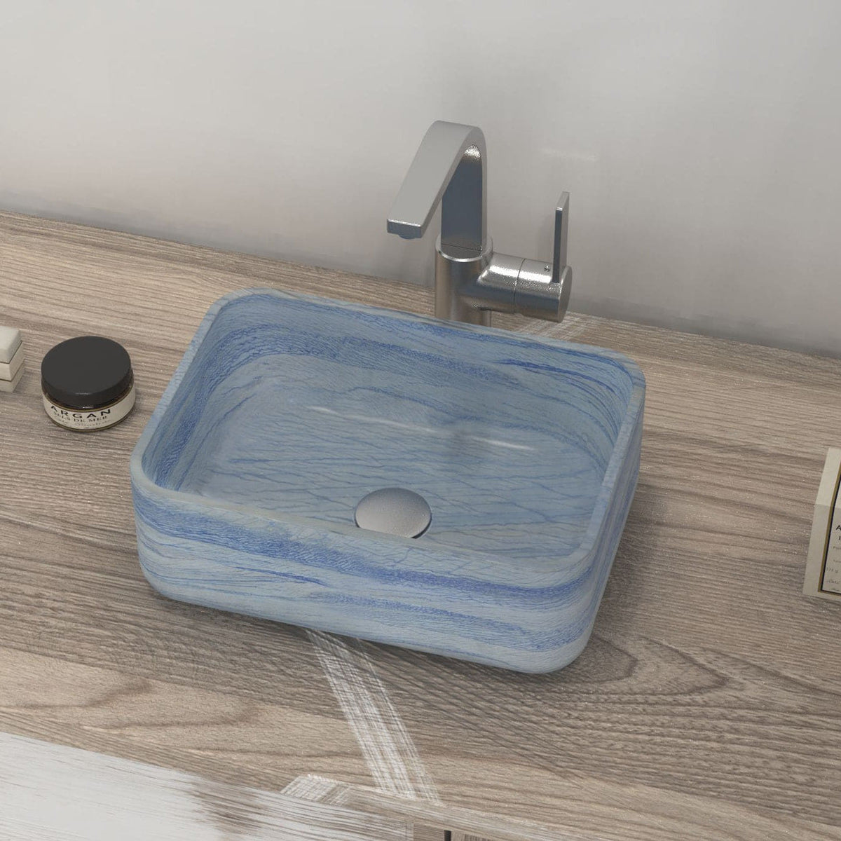Sookie Azura Blue Quartzite Vessel Sink, second countertop lifestyle setting