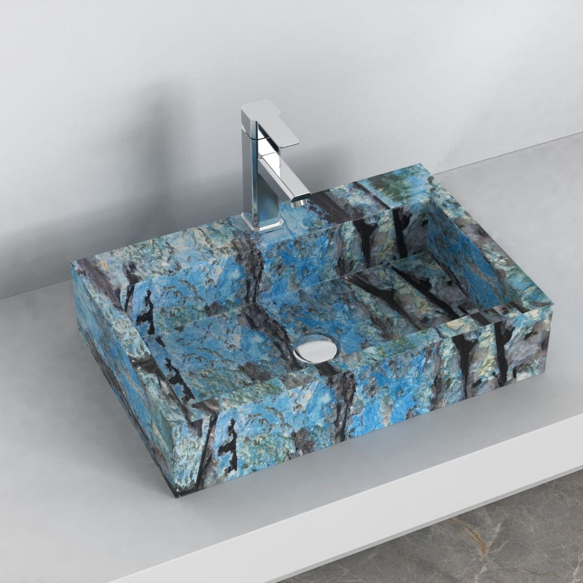 Shafna Danube Blue Quartzite Vessel Sink, interior, rim and material detail