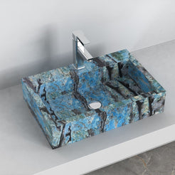 Shafna Danube Blue Quartzite Vessel Sink, interior, rim and material detail