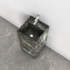 Panini Celestia Blue Quartzite Pedestal Sink — elevated basin view showing the rim, inner bowl and visible drain area