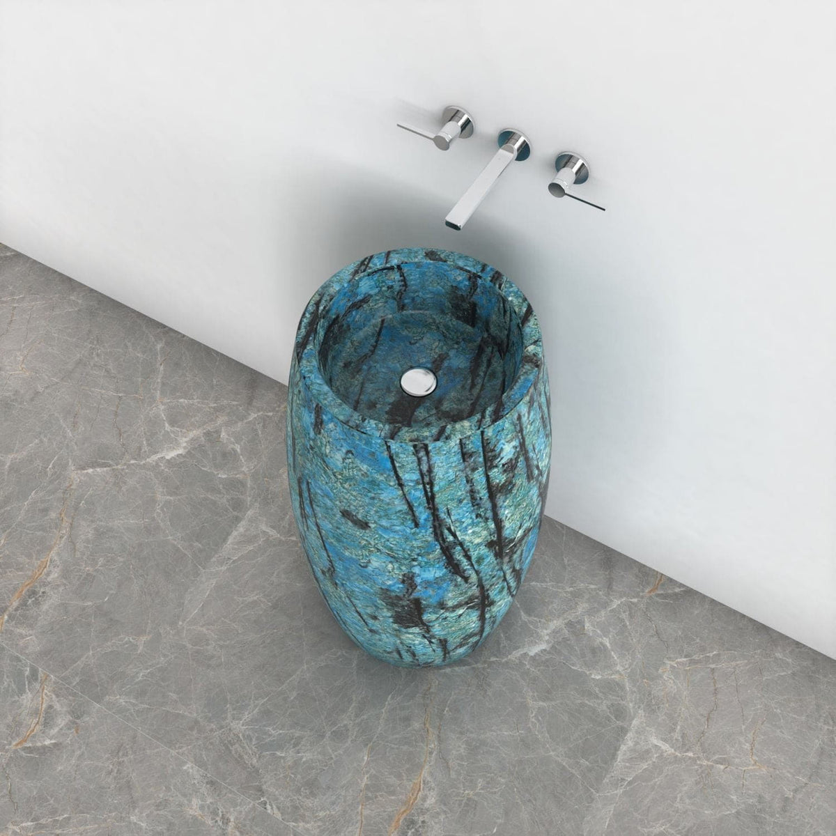 Patra Danube Blue Quartzite Pedestal Sink — upper view showing the basin interior, rim and material