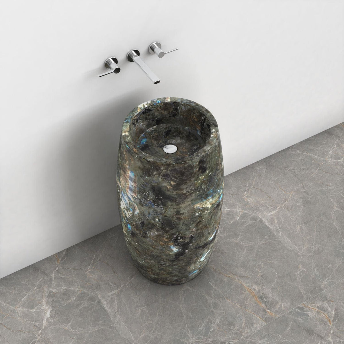 Patra Celestia Blue Quartzite Pedestal Sink — upper view showing the basin interior, rim and material