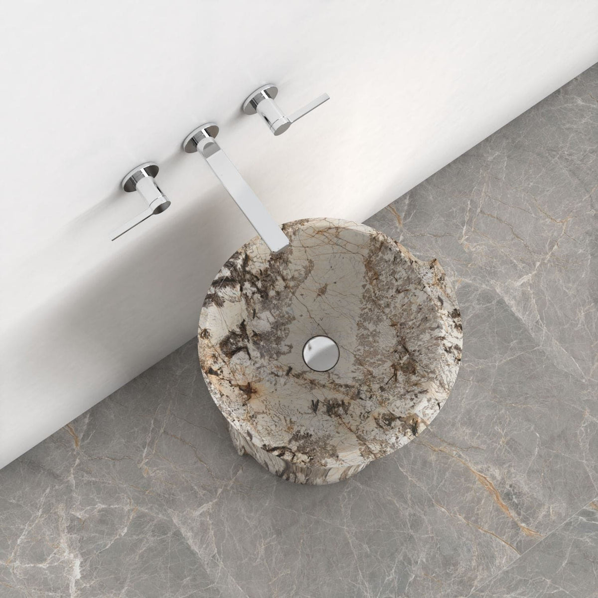 Pazia Pandora Blanc Quartzite Pedestal Sink — upper view of the basin interior and natural material