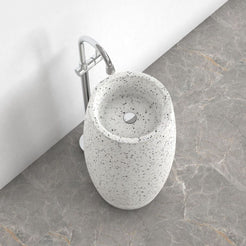 Patra Alba White Terrazzo Pedestal Sink — upper basin view showing the rim and fine aggregate