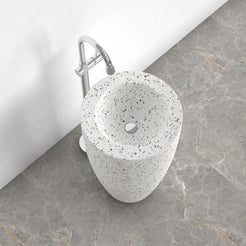 Patty Alba White Terrazzo Pedestal Sink — upper basin view showing the rim and fine aggregate