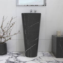 Pamina Portoro Black Marble Pedestal Sink — alternate bathroom angle showing the full pedestal silhouette
