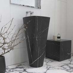 Pamina Portoro Black Marble Pedestal Sink — additional room view showing the full column and basin