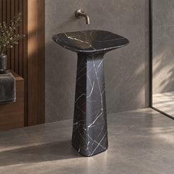 Polona Portoro Black Marble Pedestal Sink — alternate bathroom view showing the faceted column and full base