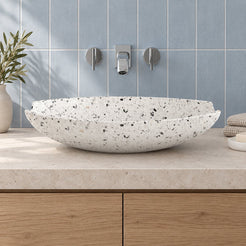 Shabu White Terrazzo Vessel Sink — low frontal bathroom lifestyle