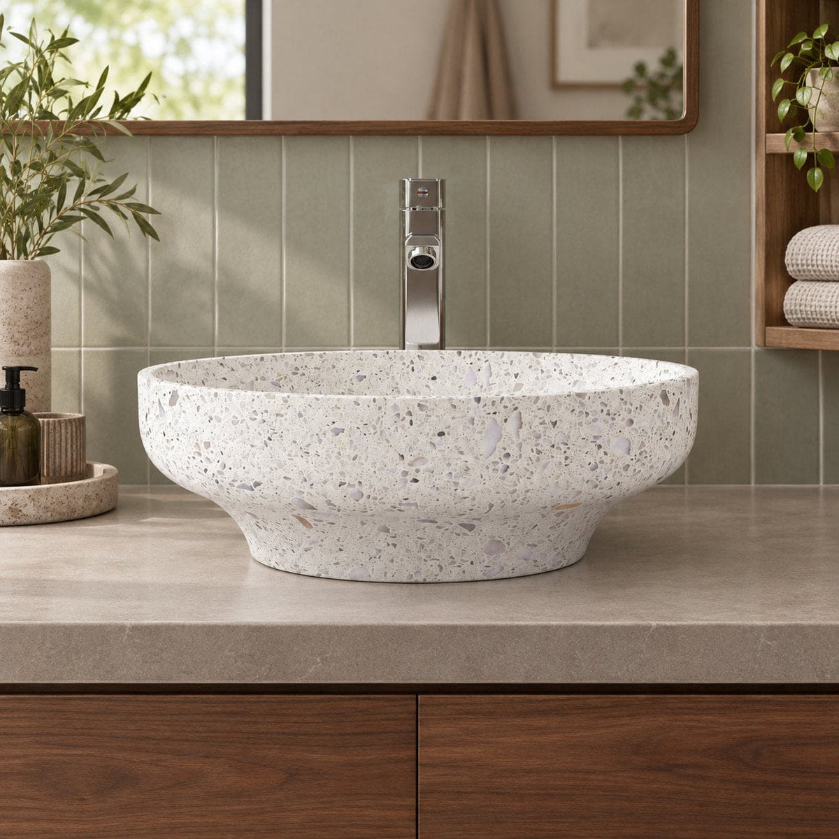 Shaela Color Terrazzo Vessel Sink — low frontal bathroom lifestyle