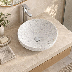 Shaela Color Terrazzo Vessel Sink — overhead bathroom lifestyle