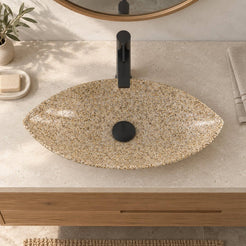 Sikota Sicilia Stone Vessel Sink — overhead bathroom lifestyle