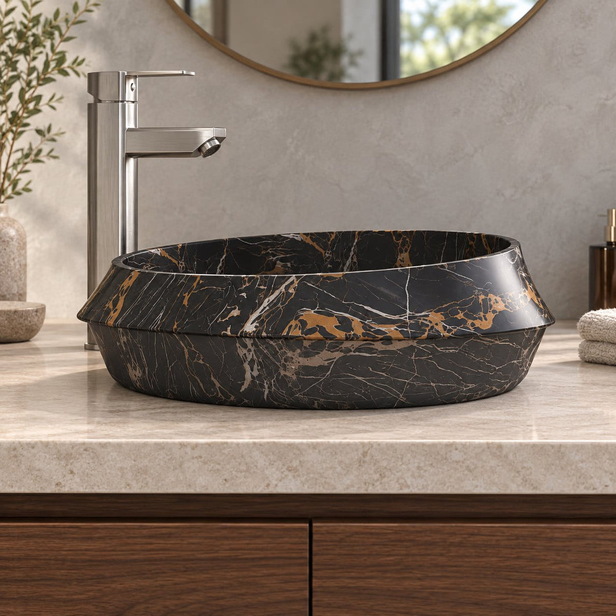 Sonita Galaxy Marble Vessel Sink — low frontal bathroom lifestyle