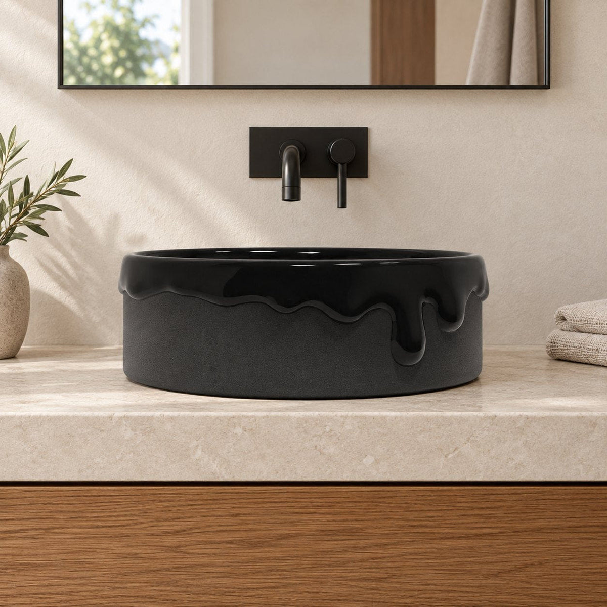 Stacy Neroco Stone Vessel Sink — low frontal bathroom lifestyle