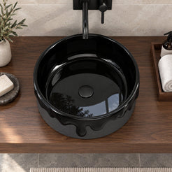 Stacy Neroco Stone Vessel Sink — overhead bathroom lifestyle