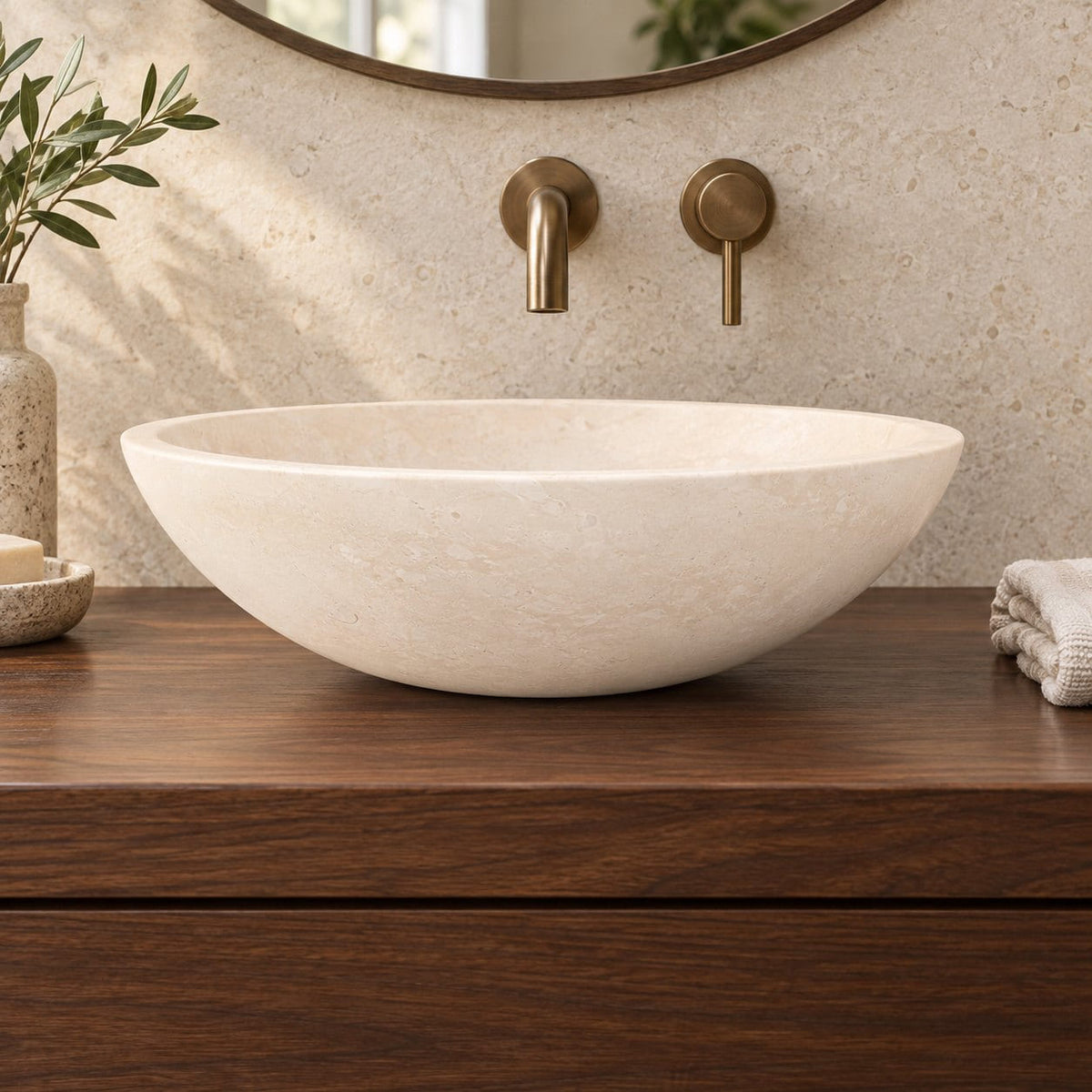 Vinko Galala Stone Vessel Sink — low frontal bathroom lifestyle