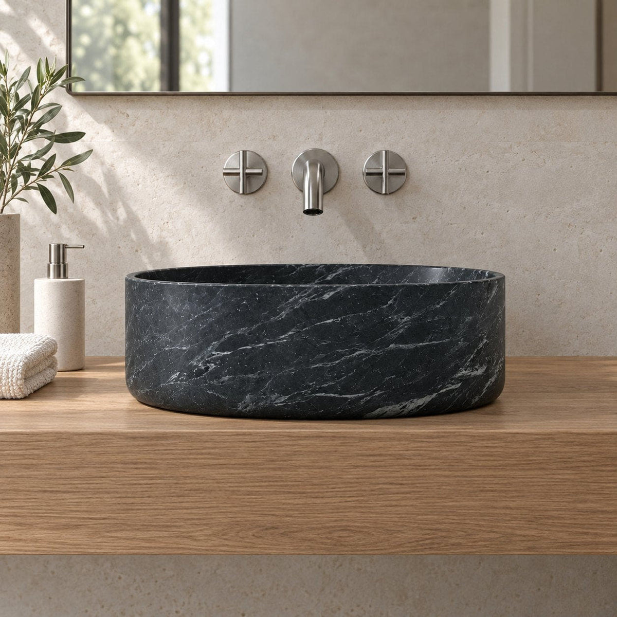 Sorana Verderio Marble Vessel Sink — low frontal bathroom lifestyle