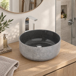 Sorcha Bluestone Vessel Sink — three-quarter bathroom lifestyle