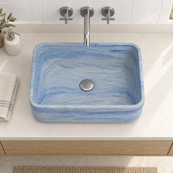 Sookie Azura Blue Quartzite Vessel Sink — overhead bathroom lifestyle