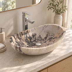 Spirit Pandora Blanc Quartzite Vessel Sink — three-quarter bathroom lifestyle