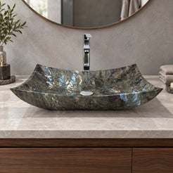 Shachi Celestia Blue Quartzite Vessel Sink — low frontal bathroom lifestyle