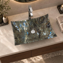 Shachi Celestia Blue Quartzite Vessel Sink — overhead bathroom lifestyle