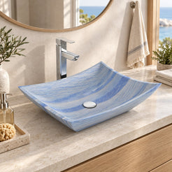 Shachi Azura Blue Quartzite Vessel Sink — three-quarter bathroom lifestyle