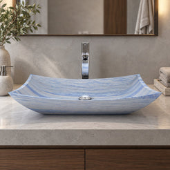Shachi Azura Blue Quartzite Vessel Sink — low frontal bathroom lifestyle